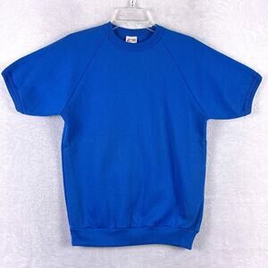 VTG Alore Short Sleeve Sweatshirt Size M Blue Blank Preppy Gym Workout 80s USA